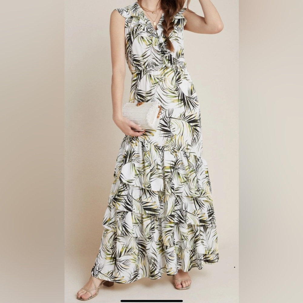 Misa Los Angeles Palm Print Maxine Maxi Dress Size S